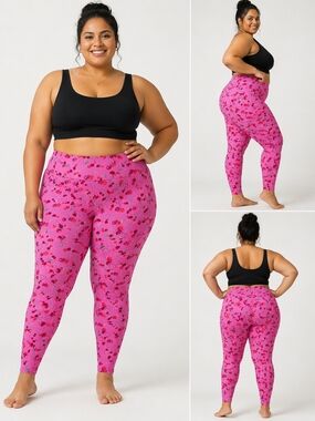Pink Cherry-Print High-Rise Leggings